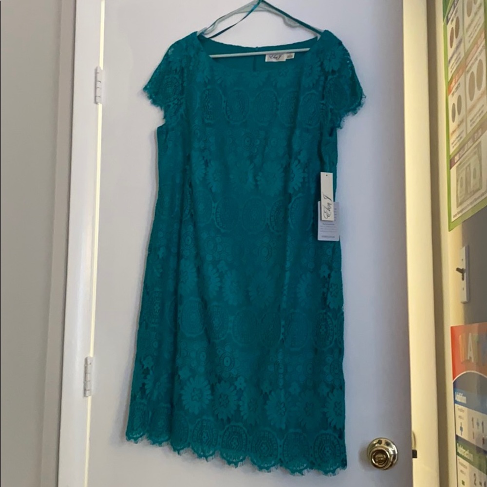 Teal Eliza J lace dress.